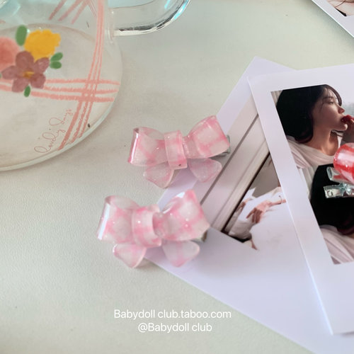 多巴胺少女小tips~格子蝴蝶结甜美可爱鸭嘴夹刘海夹发夹发饰