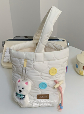 小狗菜篮子包～可爱少女手提包菜篮子包包女秋冬绗缝托特云朵包