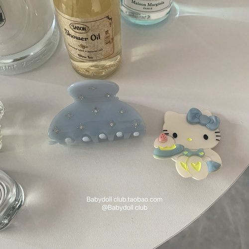 氧气蓝~kitty醋酸抓夹糖果色精致镶钻清新鲨鱼夹气质小巧盘发发饰