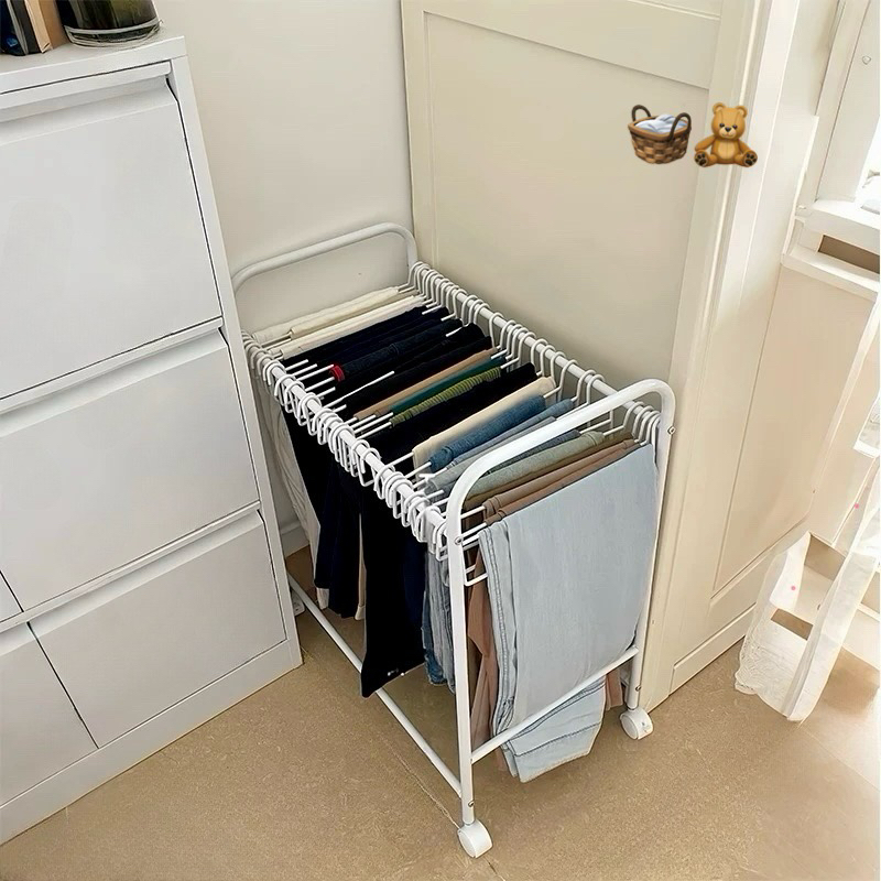 最强裤子收纳~裤子收纳架落地裤架晾裤子专用衣架可移动带滑轮