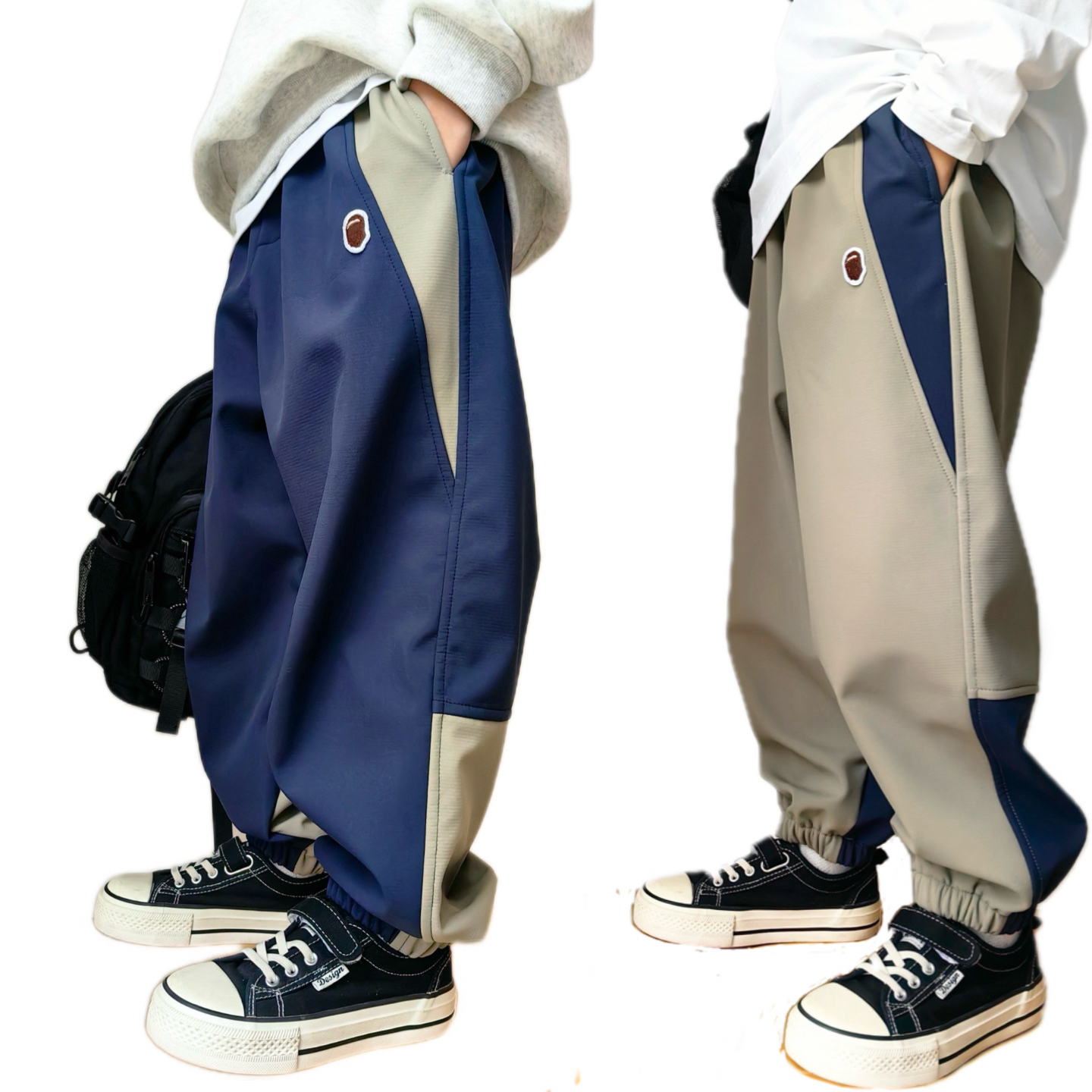 ENOCHBABY儿童冬季新款户外防风软壳裤拼接加绒运动长裤休闲裤