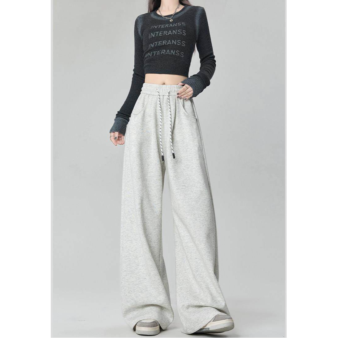 美式运动卫裤女春秋季2026新款慵懒高腰宽松垂感直筒休闲阔腿裤子