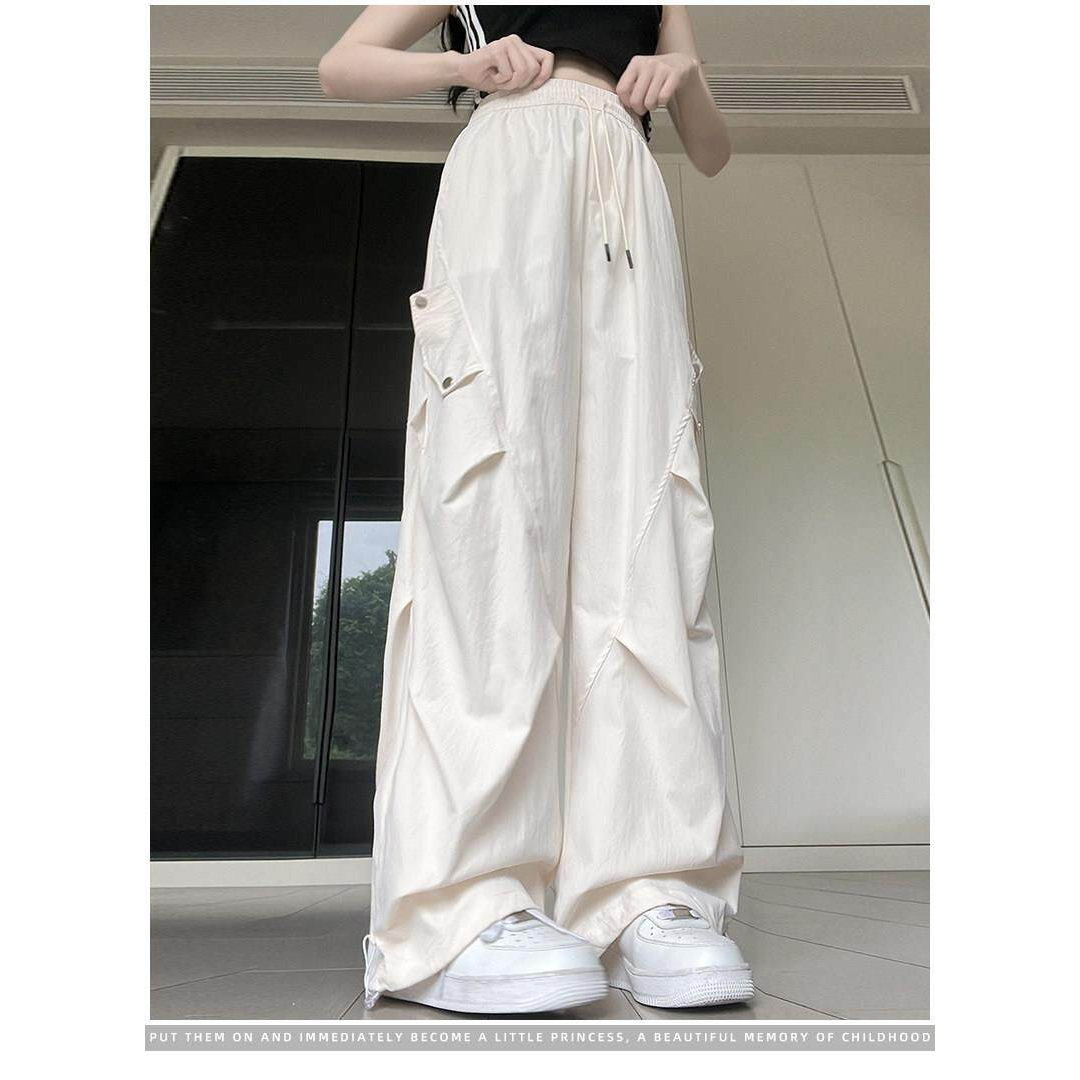 白色工装裤女款2026新款高腰宽松垂感显瘦小个子速干运动直筒