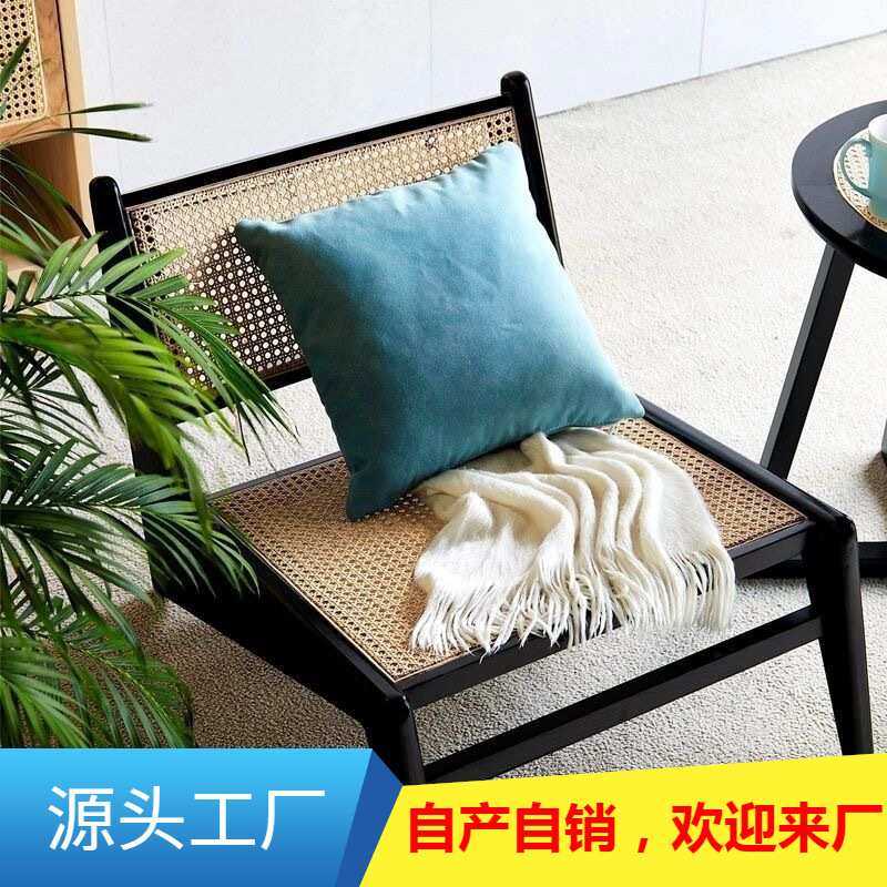 中古风实木藤编椅阳台休闲复古单人沙发椅藤椅诧寂风昌迪加尔椅子