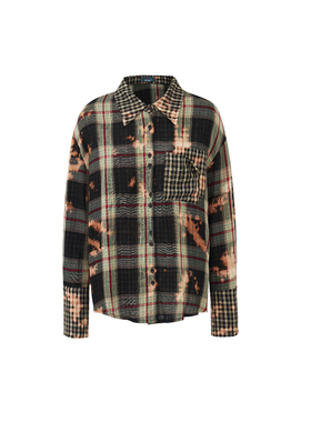 olioni扎染复古朋克亚比流浪风拼接格子纹薄感慵懒风宽松衬衫外套