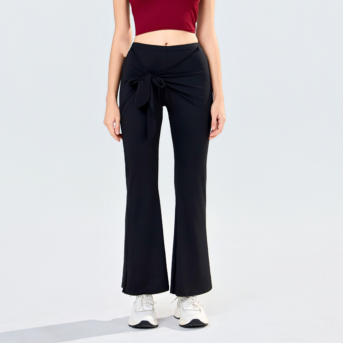 PATAVINITY运动健身裤女高腰提臀普拉提黑色假两件瑜伽裤微喇裤子