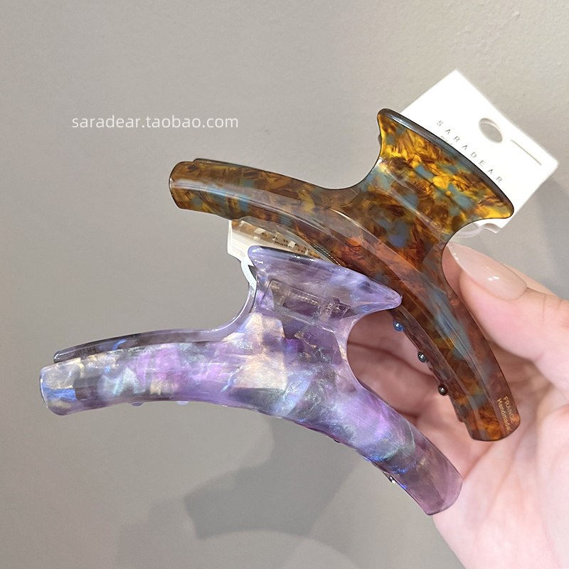 韩国进口France金标大号后脑勺盘发抓夹法式茶青色马尾鲨鱼夹抓夹