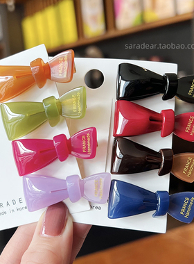 韩国进口France彩色小号蝴蝶结刘海夹红色鸭嘴夹减龄侧边碎发夹子