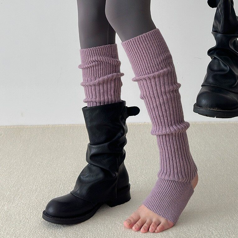 韩版竖条纹踩脚堆堆袜套女可过膝瑜伽护腿套秋冬加厚保暖针织袜套