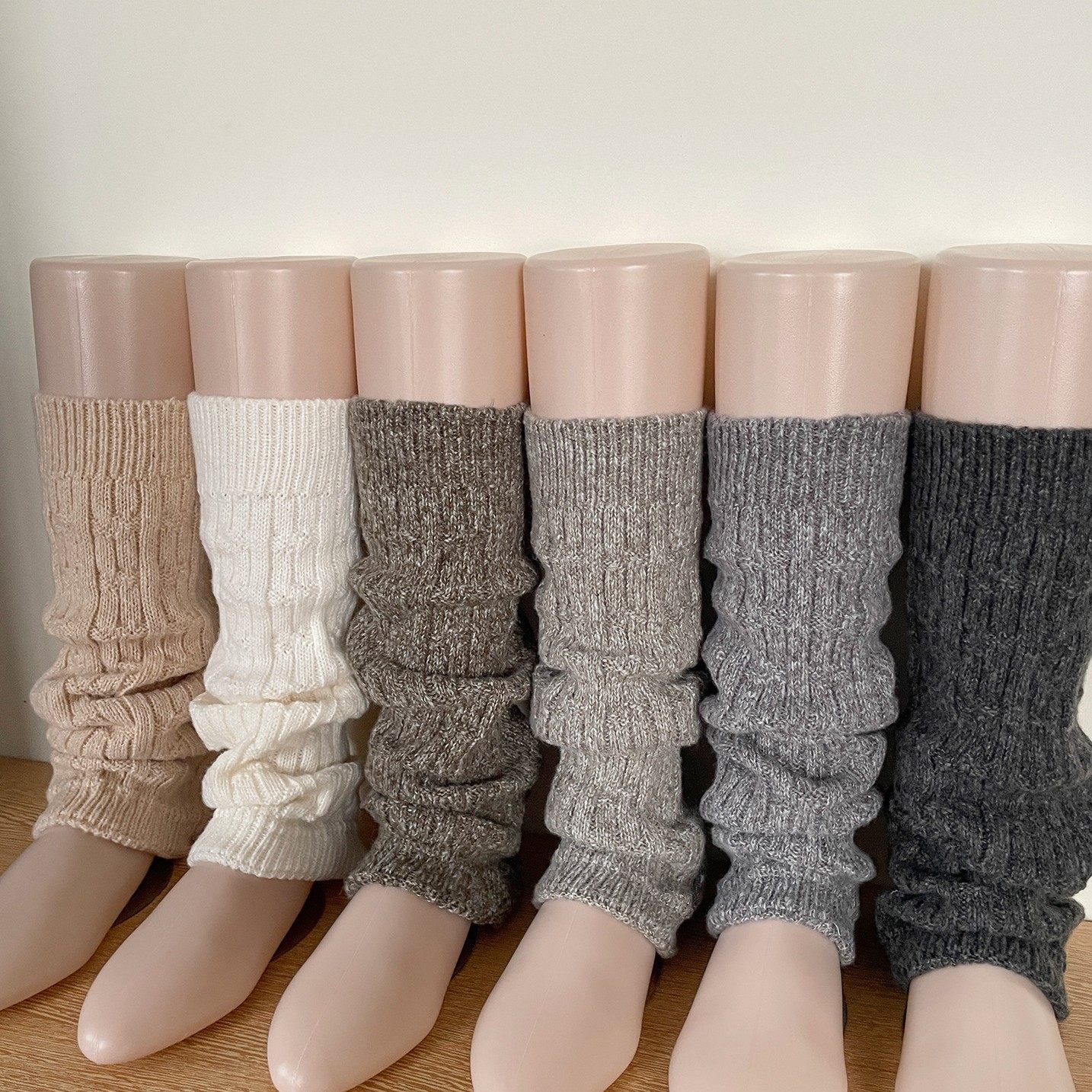 羊毛针织麻花袜套女秋冬季加厚保暖小腿套韩国ins 系麻灰色堆堆袜