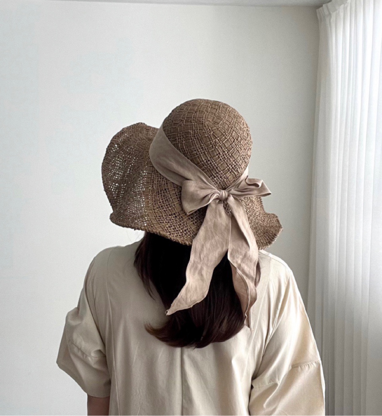 韩国东大门代购沙滩草帽子女夏季 蝴蝶结优雅超大檐遮阳帽韩版潮