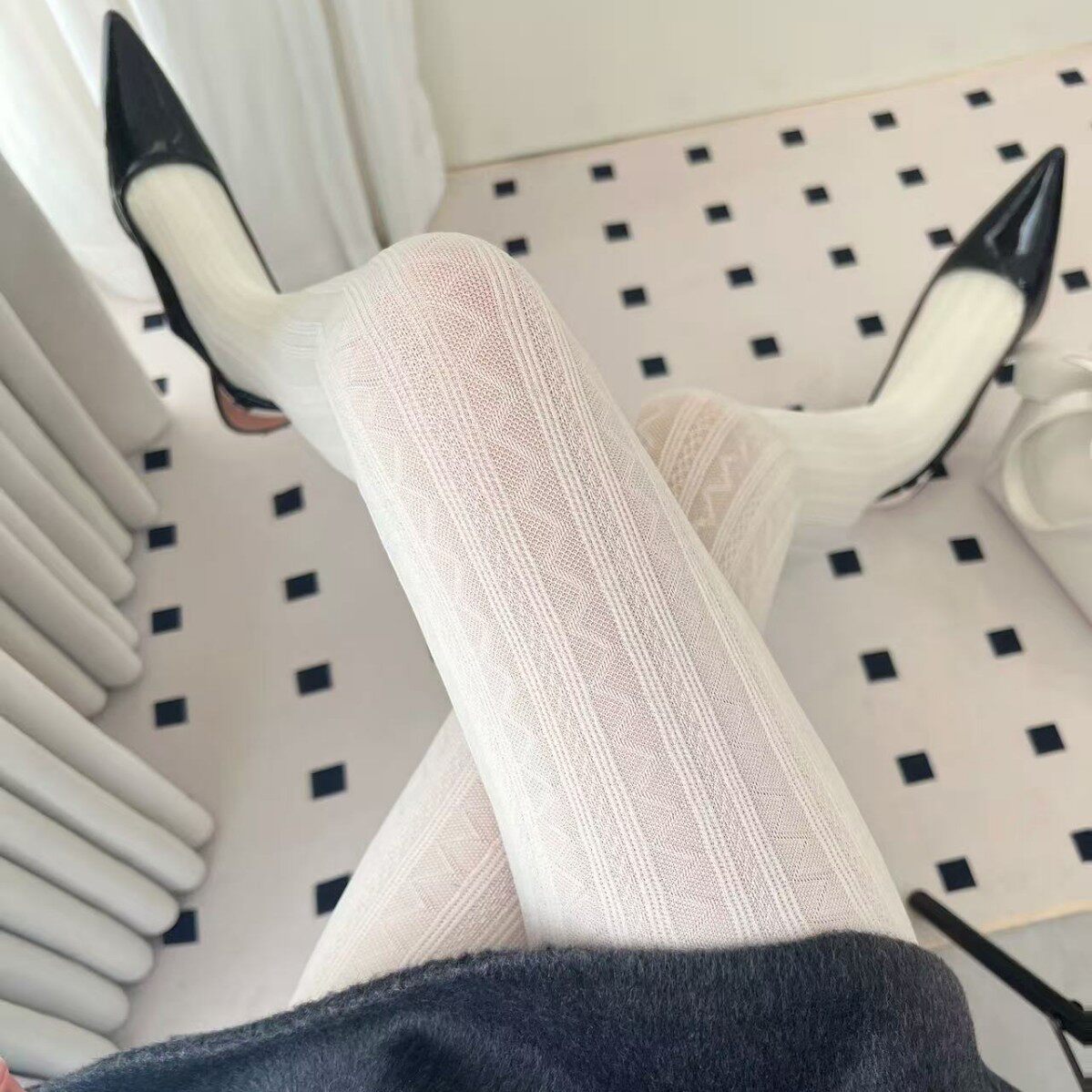 日系jk白色天鹅绒丝袜女春秋款波浪纹连裤袜百搭显瘦烟灰色打底袜