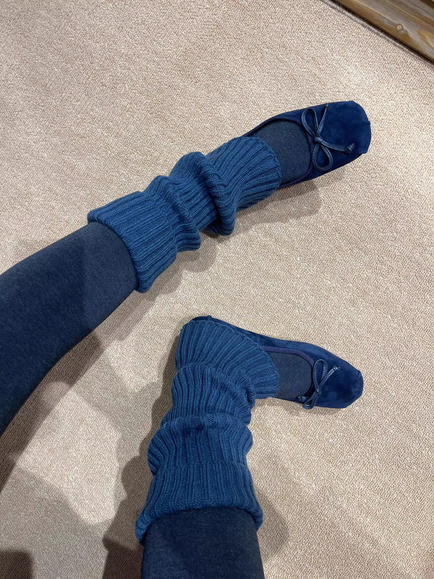 秋冬针织袜套y2k小腿袜加厚保暖蓝调宽条翻边袜套堆堆袜日系腿套