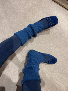 秋冬针织袜套y2k小腿袜加厚保暖蓝调宽条翻边袜套堆堆袜日系腿套