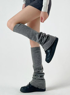 SD358羊绒软糯过膝袜套松弛慵懒感护腿套韩国小众花边长筒堆堆袜