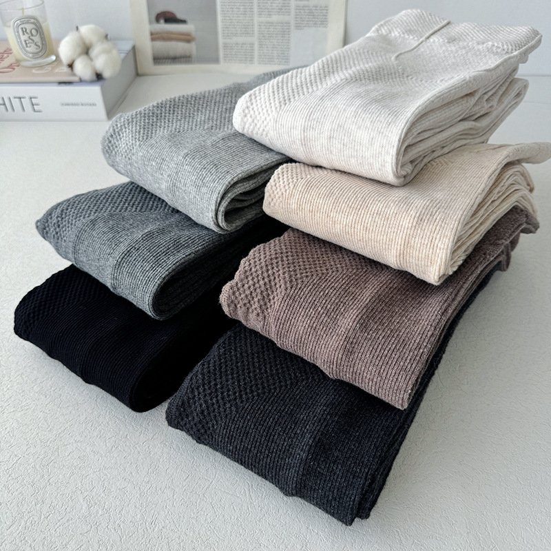 棉粗竖条纹连裤袜春秋中厚燕麦白显瘦微压打底裤袜韩系哑光美腿