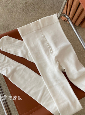 秋冬燕麦白色800D婴儿绒保暖微压显瘦精梳棉细条纹打底连裤袜子女