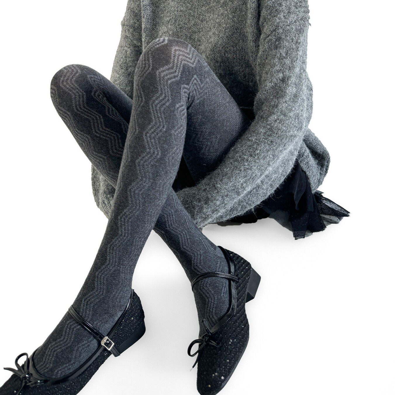 秋冬设计感竖条波浪纹连裤袜ins风灰色显瘦打底袜裤百搭羊毛裤袜