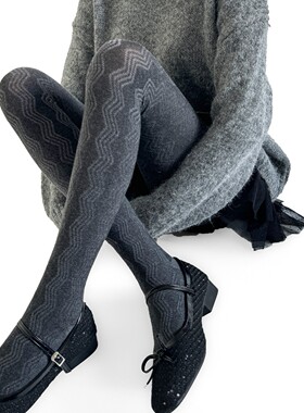 秋冬设计感竖条波浪纹连裤袜ins风灰色显瘦打底袜裤百搭羊毛裤袜