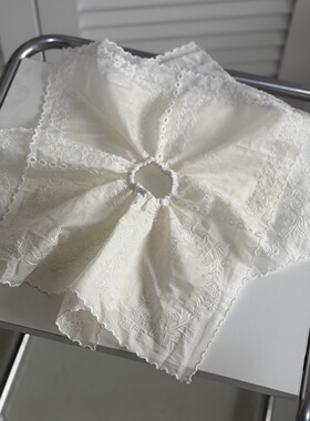 水溶绣花超大双层方发圈芭蕾风少女米白甜美法式头花公主小众网红