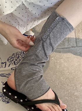 灰色夏季薄款侧边纽扣堆堆袜套女ins系踩脚中筒袜纽扣开叉半掌袜