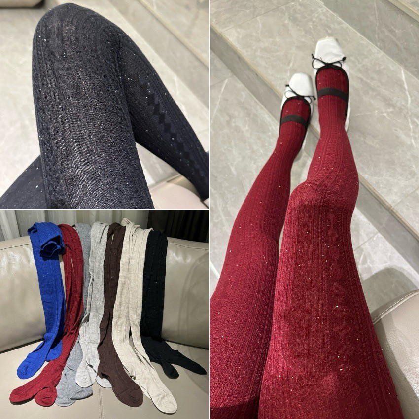 韩网亮片bingbing麻花连裤袜安可拉酒红打底袜显瘦直角连体裤袜潮