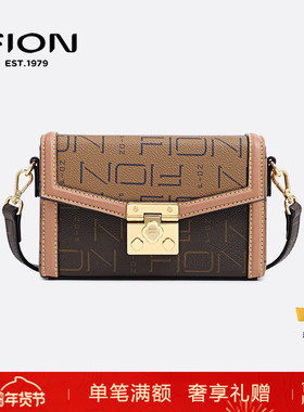 Fion/菲安妮女包老花小方包 新款高级感通勤斜挎单肩包FAAFJKW002