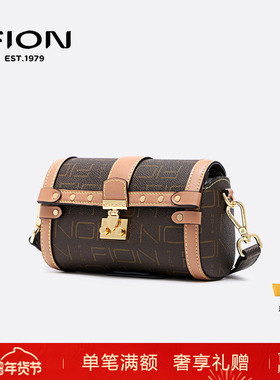 Fion/菲安妮波士顿包小圆包锁扣女包包 轻奢斜挎单肩包FAAFIUB013