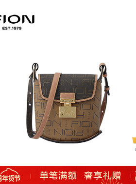 Fion/菲安妮老花小方包女经典通勤水桶包包单肩斜挎包FAAFJMT003