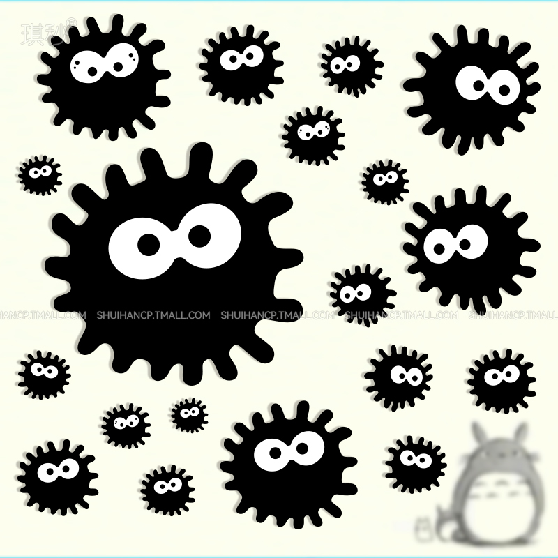 可爱小煤球小黑毛球贴纸宫崎骏汽车电动车笔记本机箱装饰搞笑贴画