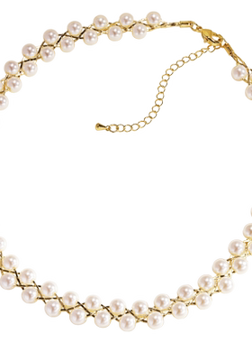 ins夏天仿珍珠编织冷淡风脖颈链