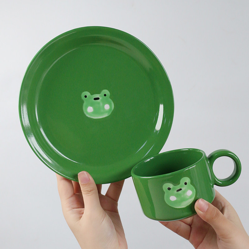 创意手绘青蛙陶瓷马克杯小众设计高颜值情侣咖啡杯碟艺术感喝水杯,餐饮具,马克杯,淘宝优惠券,粉丝福利购,淘宝优惠卷
