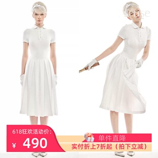 正品现货 IBIBOSS 简约时尚修身白色短袖纽扣收腰舒适运动连衣裙