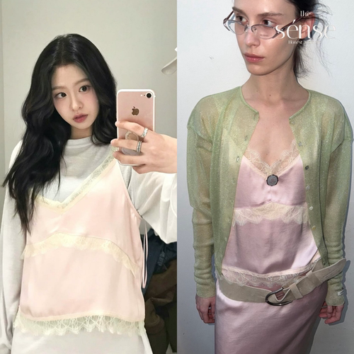 拼接亲肤缎面吊带背心半身裙女