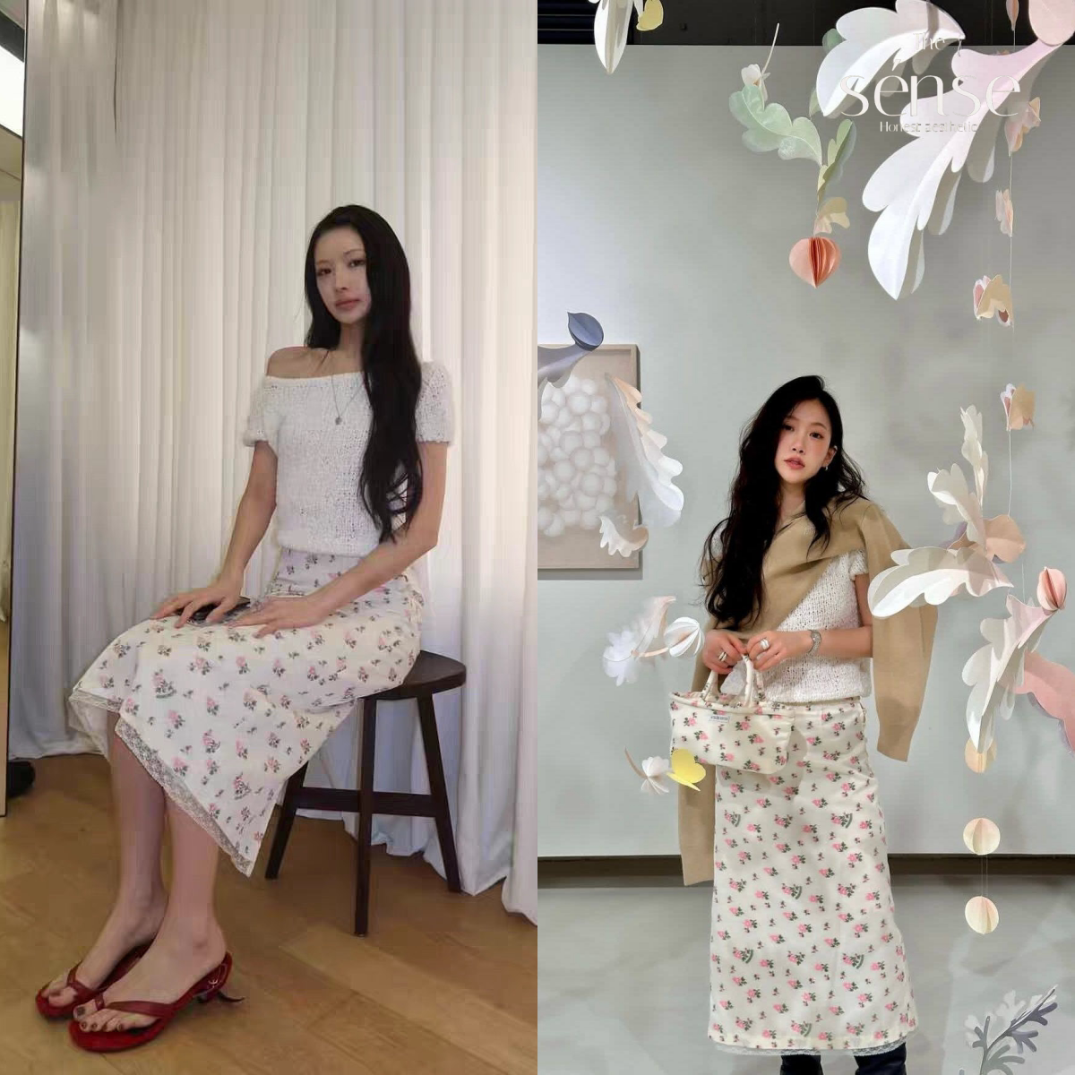 碎花半身裙提花显瘦中长直筒裙图片