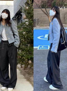 正品现货 fletta 秋冬法式小香风灰蓝色圆领短款外套女上衣