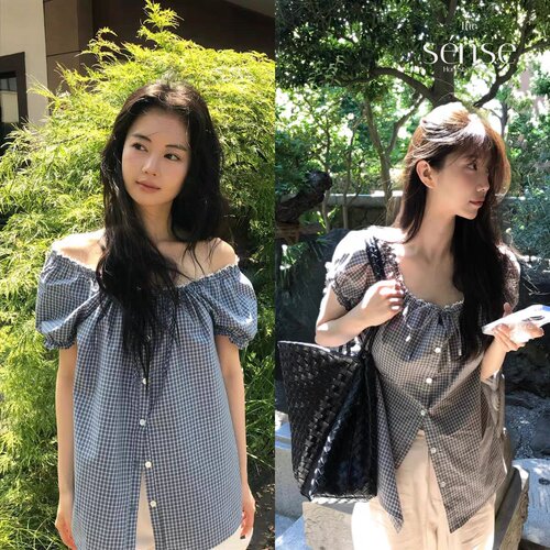 温柔甜美系带方领泡泡袖衬衫