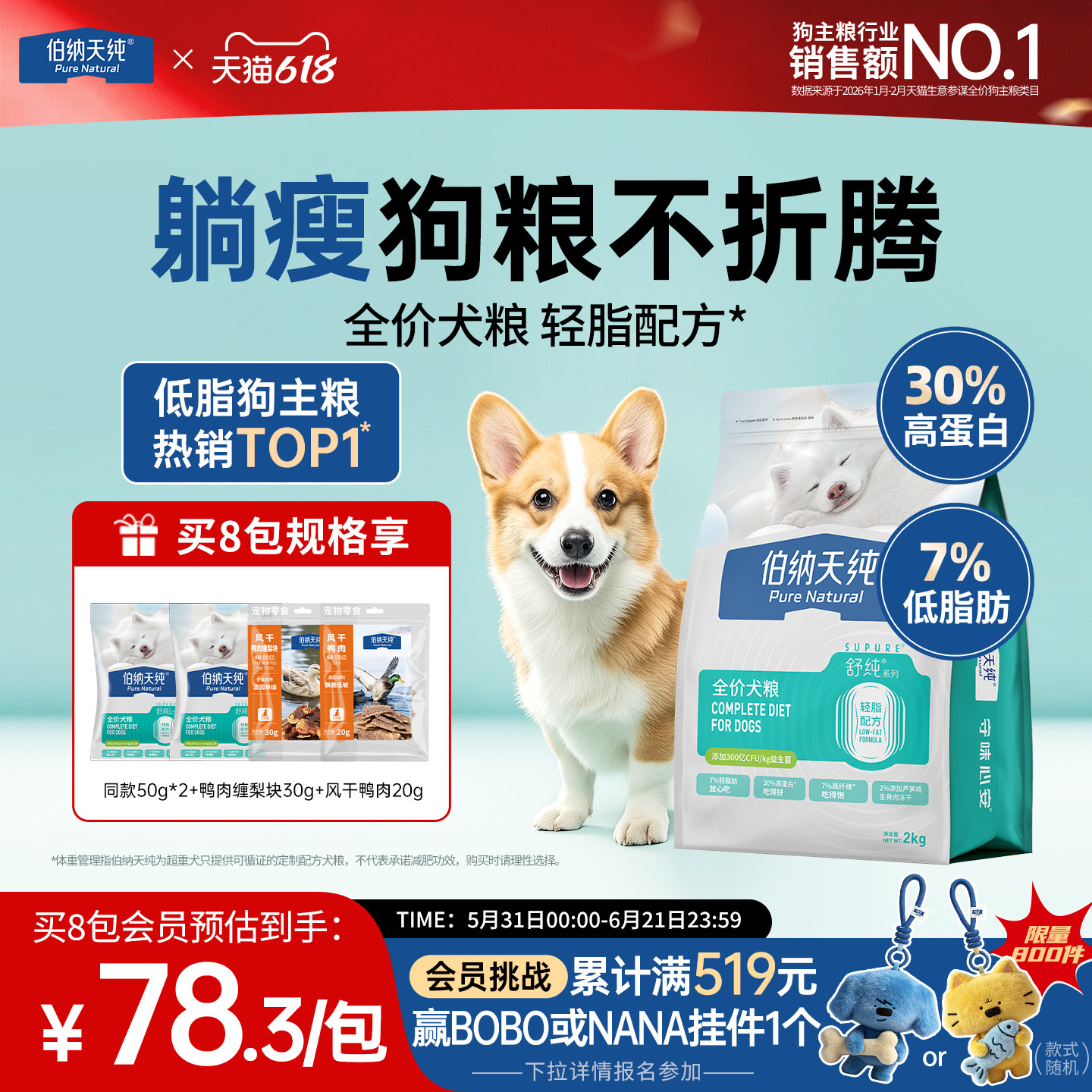 伯纳天纯舒纯狗粮冻干双拼犬粮低脂减脂减肥狗粮鲜鸡芦笋