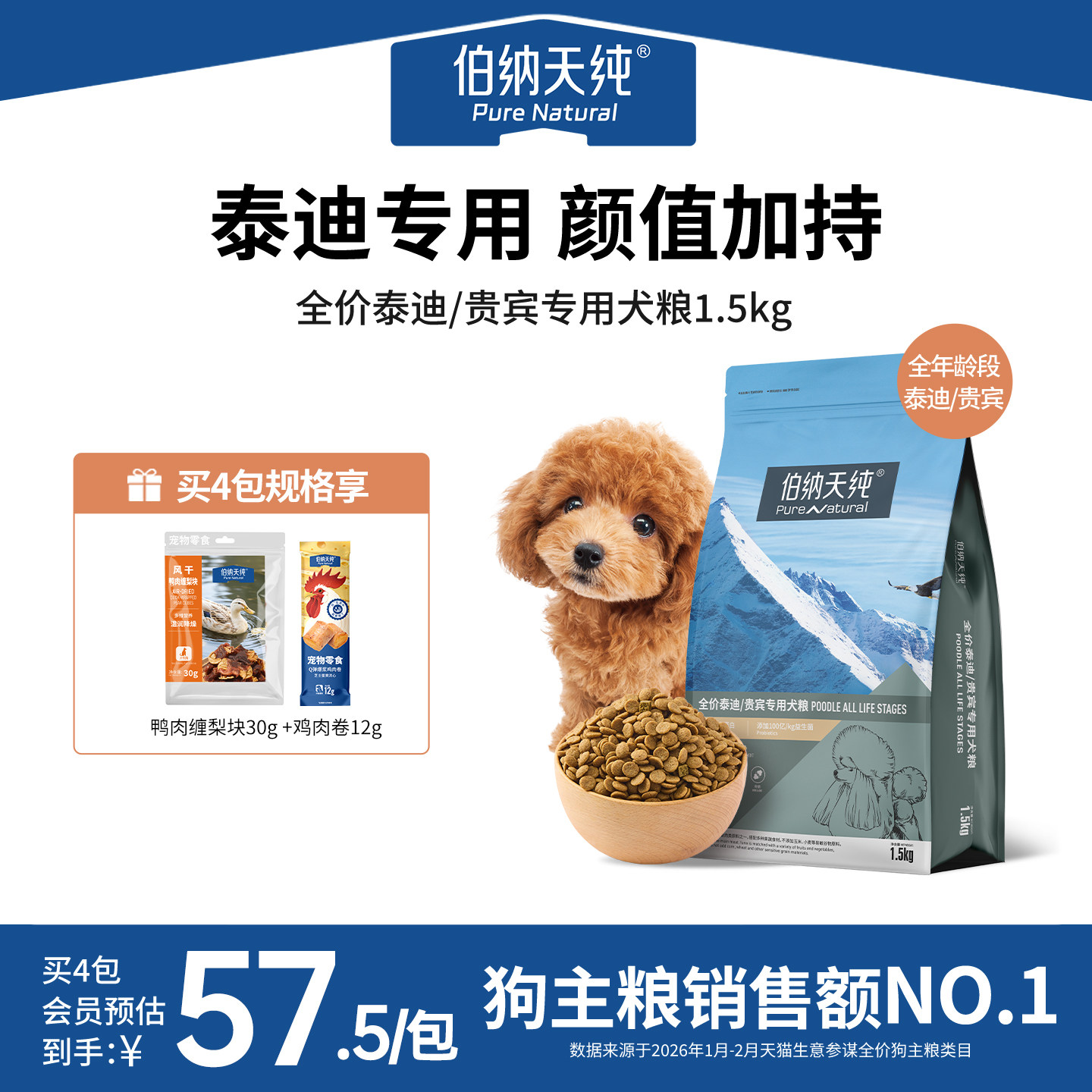 伯纳天纯经典狗粮全价贵宾泰迪专用粮小型犬天然粮1.5kg