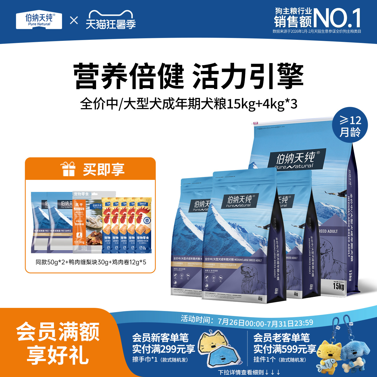 伯纳天纯经典狗粮中大型成犬专用萨摩耶拉布拉多金毛通用型15kg