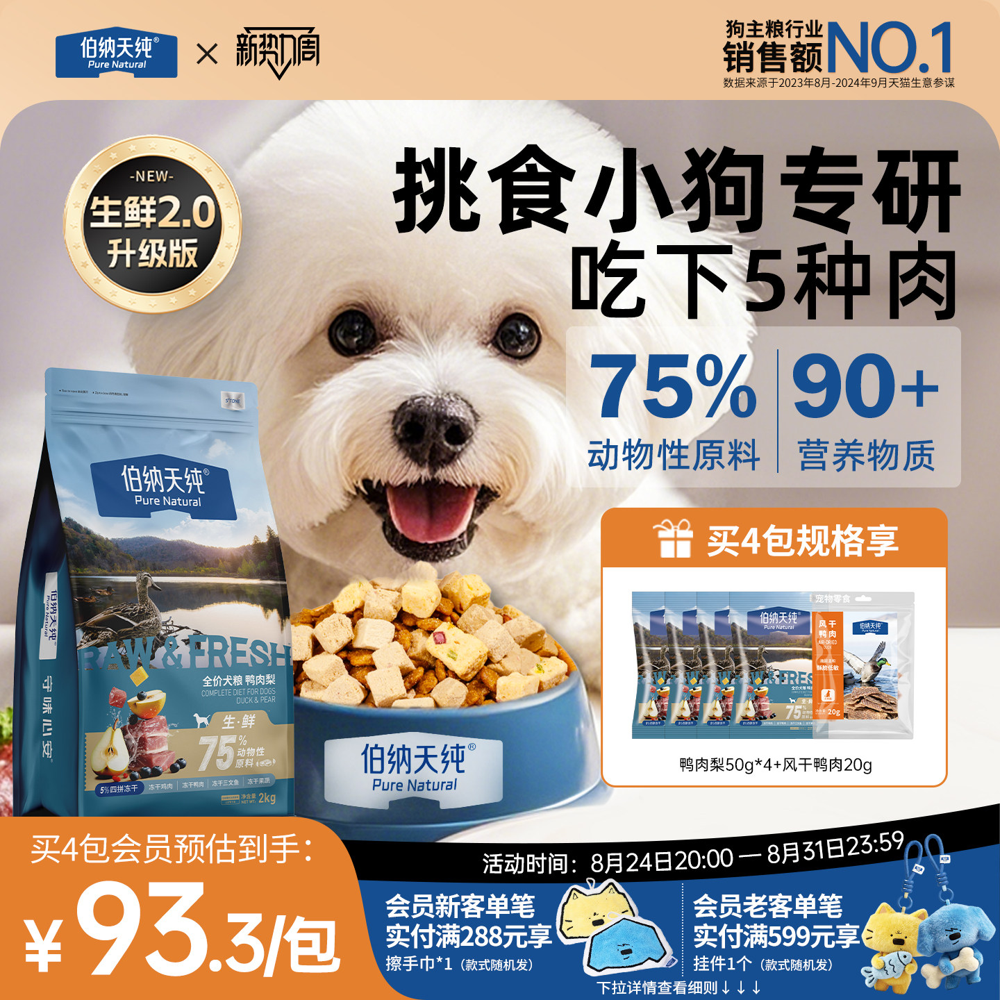 【生鲜2.0升级款】伯纳天纯鸭肉梨狗粮大中小型泰迪比熊幼犬成犬