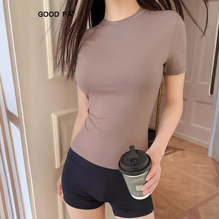 2024春夏女士新裸感辣妹超薄弹力皮肤衣收腰短袖 T恤 GOOD