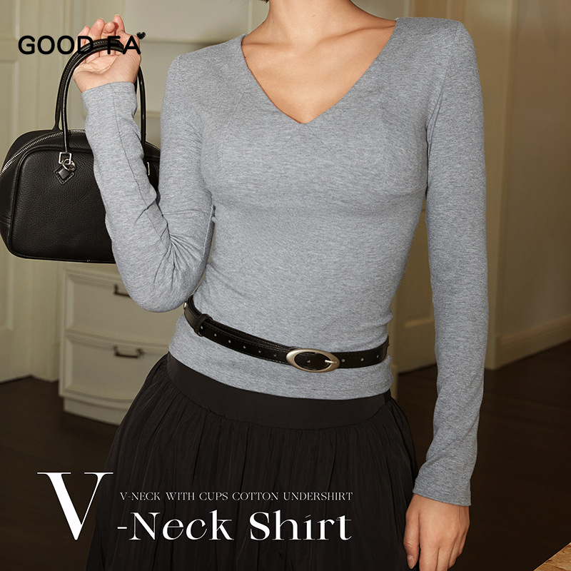HENNYRUE棉质女V领打底衫