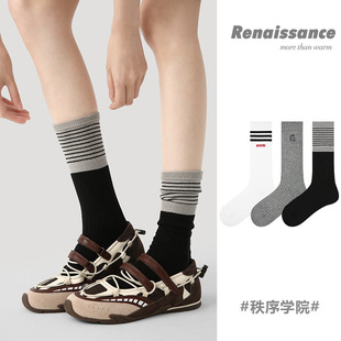 Renaissance原创女袜秋冬新款 简约百搭堆堆袜双针无骨中筒袜子女