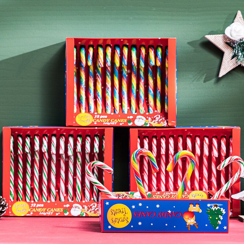 创意圣诞礼盒装圣诞节糖果12支装卡通硬糖拐杖糖小零食糖果零食