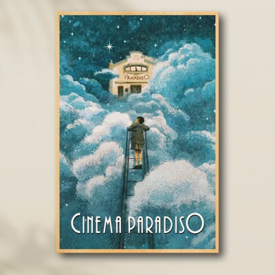 美式复古装饰画电影海报天堂电影元有框挂画Cinema Paradiso