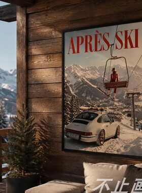 skiing PRINT滑雪场美式复古怀旧海报装饰画无框画snowboarding