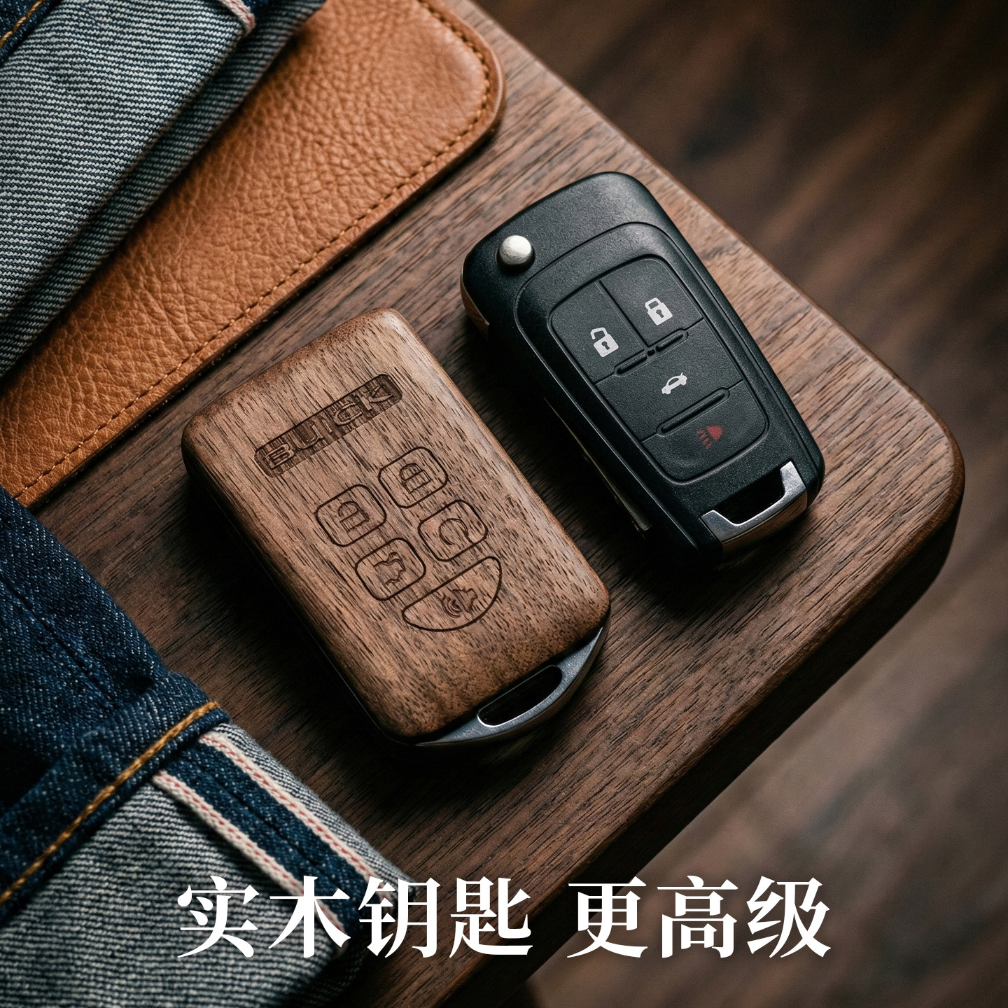 匙刻郎适用于别克君威君越英朗改装紫檀实木质钥匙壳非钥匙套包扣