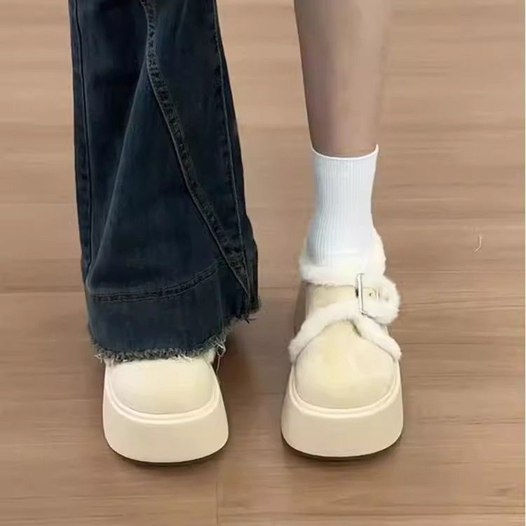 加绒松糕厚底勃肯棉鞋女冬季外穿2025新款小个子复古保暖毛毛鞋子