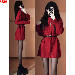 Y9Z秋冬高领中长款连衣裙针织打底衫加绒加厚宽松内搭小个子毛衣